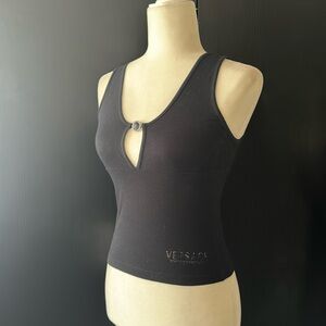 VTG VERSACE INTENSIVE 90s Y2K Black Sports Bra Keyhole Medusa Medallion Tank Top